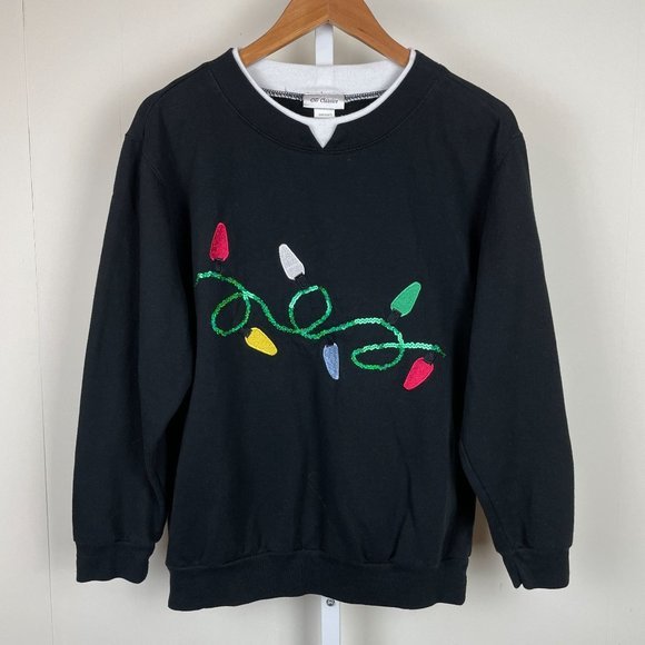 Vintage CW Classics Christmas Crewneck Sweatshirt Embroidered Sequin‎ Size Large - Picture 1 of 5